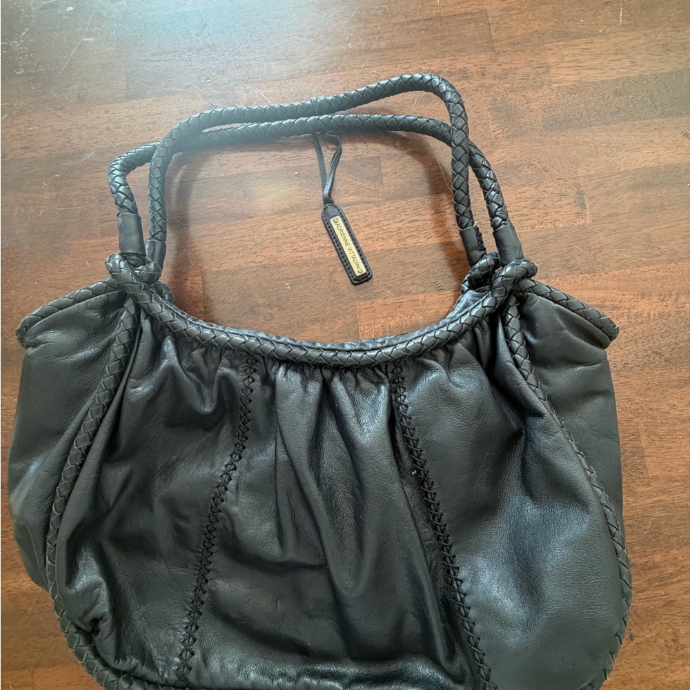 Adrienne Vittadini Black Braided Leather strap Hobo Bag